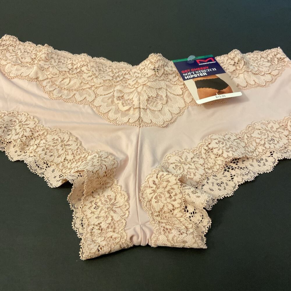 NEW! MAIDENFORM PINK HIPSTER PANTIES W LACE & METALLIC TRIM/ SIZE 7/ Large